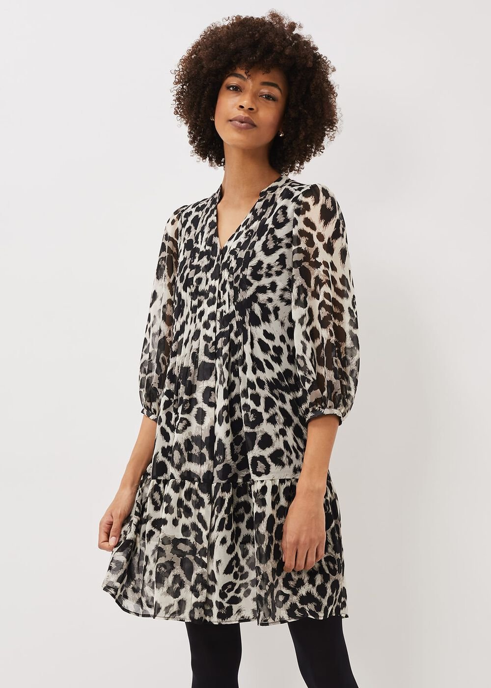 Penele Leopard Print Swing Dress - Black/Multi