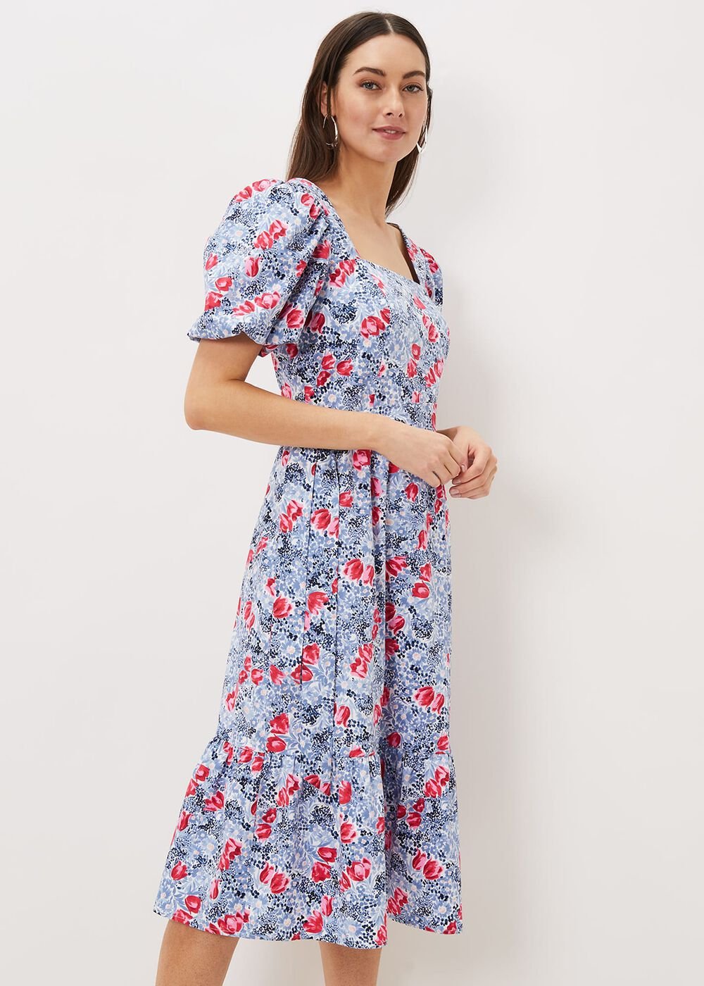Abbiana Cotton Floral Midi Dress - Multi-Coloured
