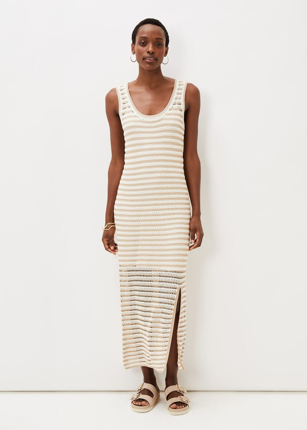Kimmy Crochet Stripe Maxi Dress - Stone/Ivory