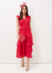 Josephina Tiered Midi Dress - Lipstick