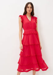 Josephina Tiered Midi Dress - Lipstick