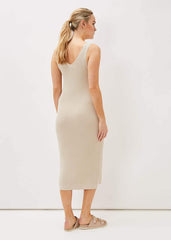 Lindan Ribbed Knit Midi Dress - Stone
