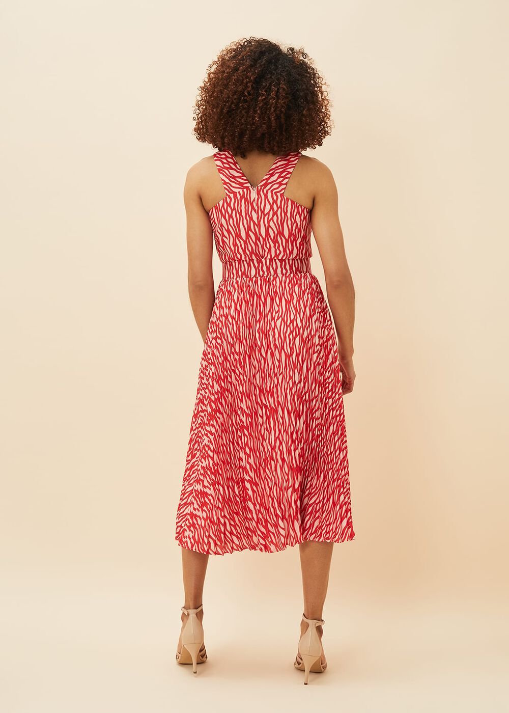 Yas Abstract Print Halterneck Dress - Red/Nude