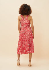 Yas Abstract Print Halterneck Dress - Red/Nude