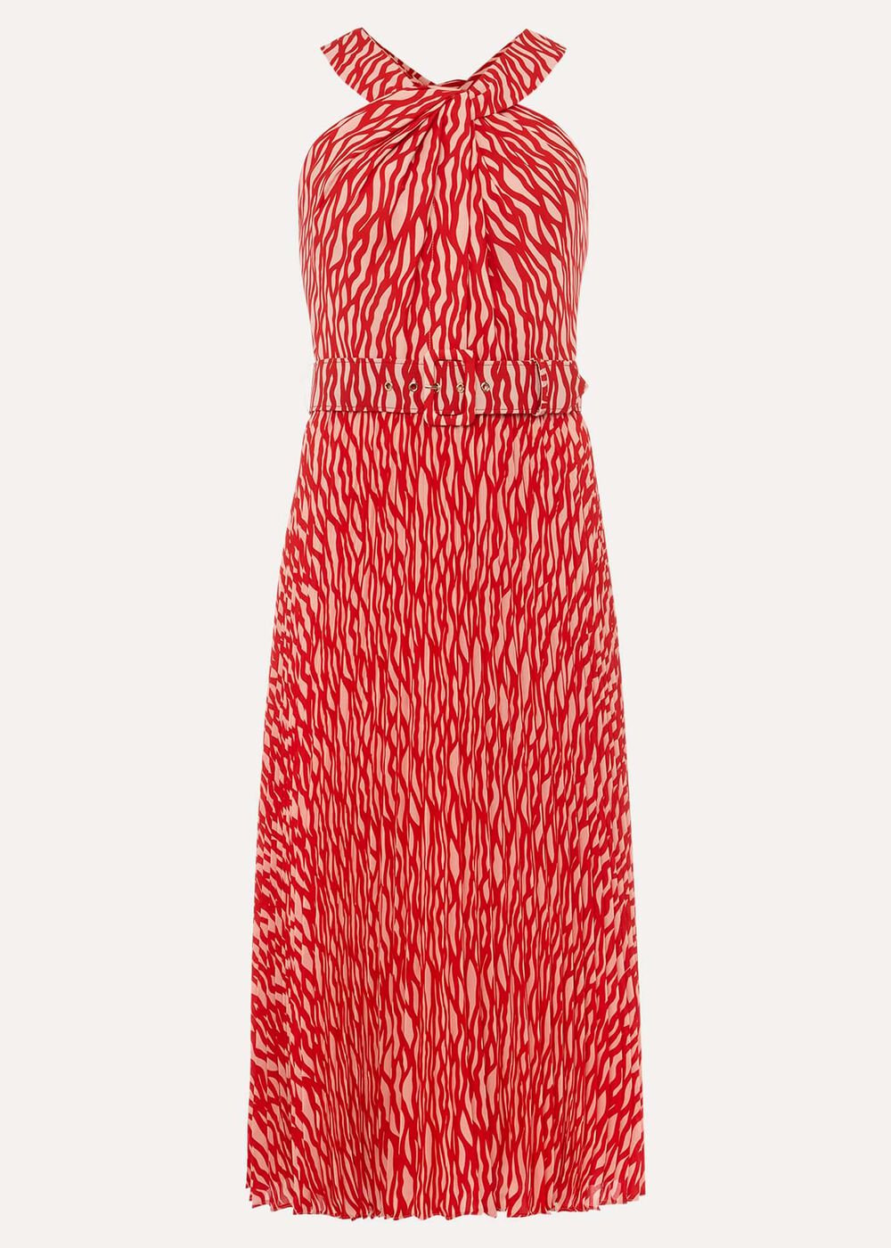 Yas Abstract Print Halterneck Dress - Red/Nude