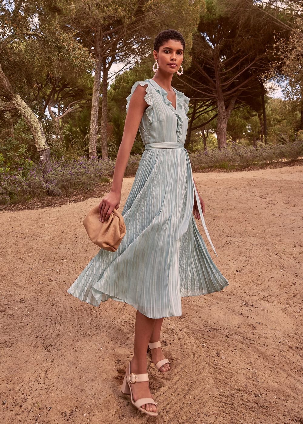 Carmella Pleated Dress - Pale Sage