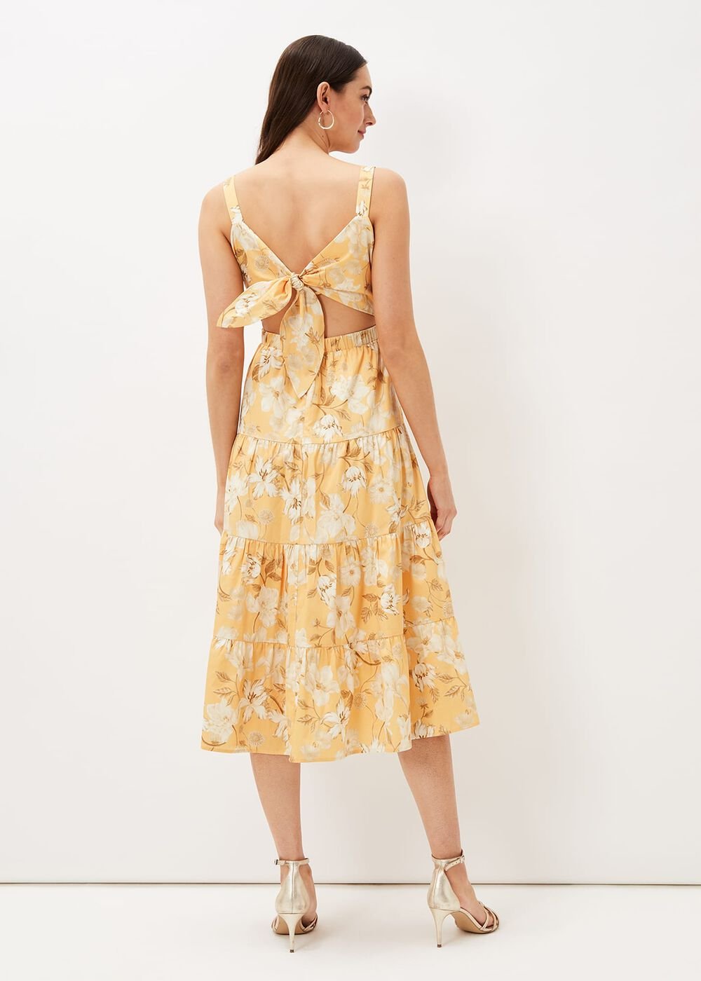 Elaina Cotton Floral Tiered Midi Dress - Yellow/Multi