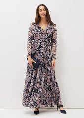 Fredrika Floral Pleated Maxi Dress - Navy/Multi