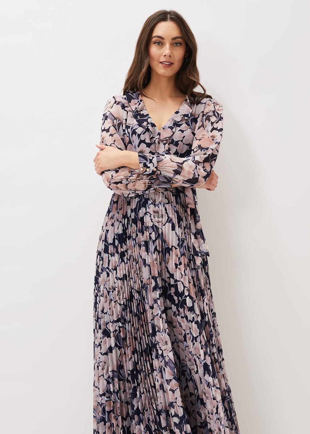 Fredrika Floral Pleated Maxi Dress - Navy/Multi