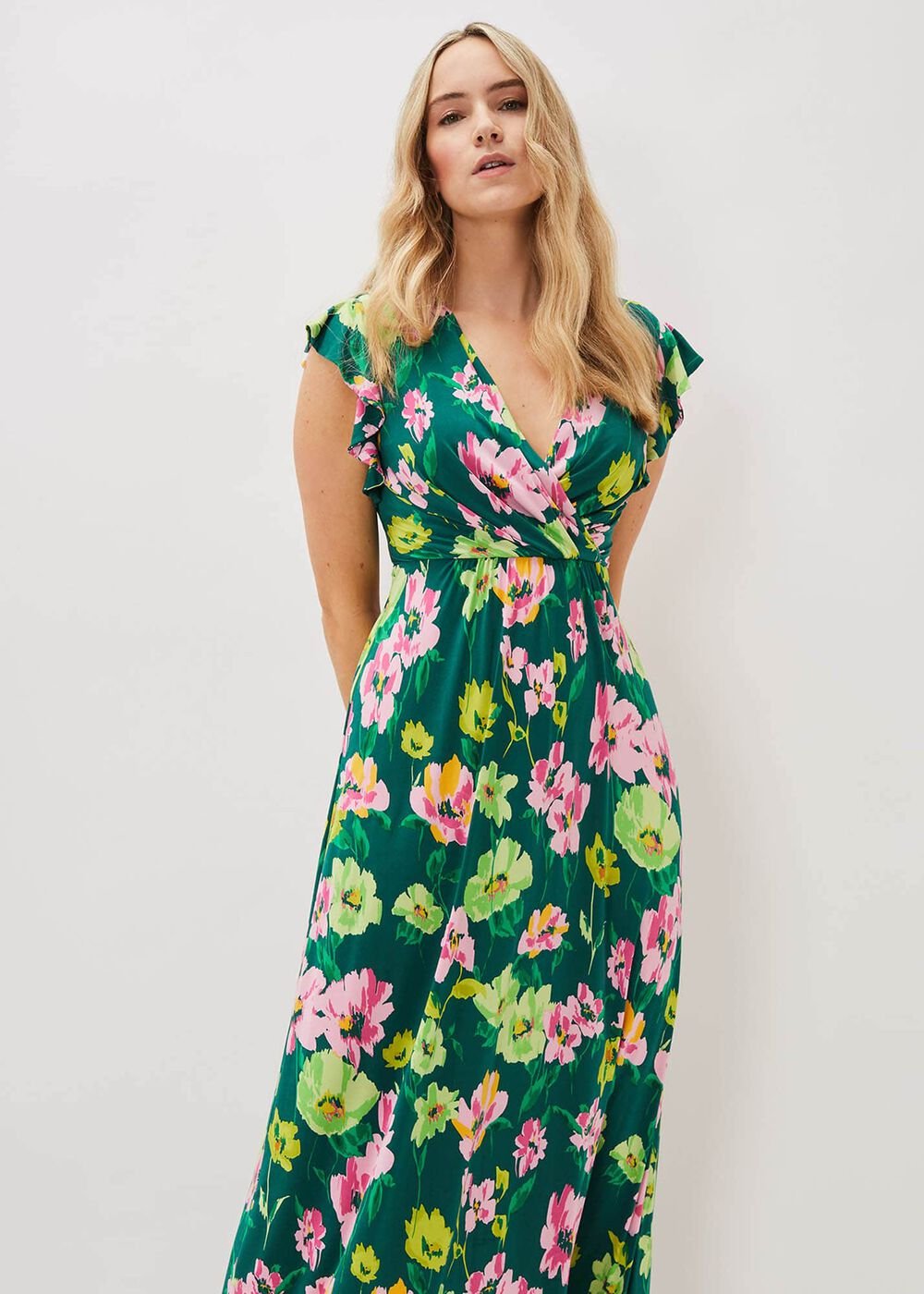 Effie Floral Jersey Maxi Dress - Teal/Multi