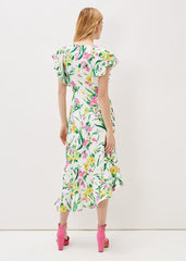 Evelin Printed Frill Hem Dress - Ivory/Multi