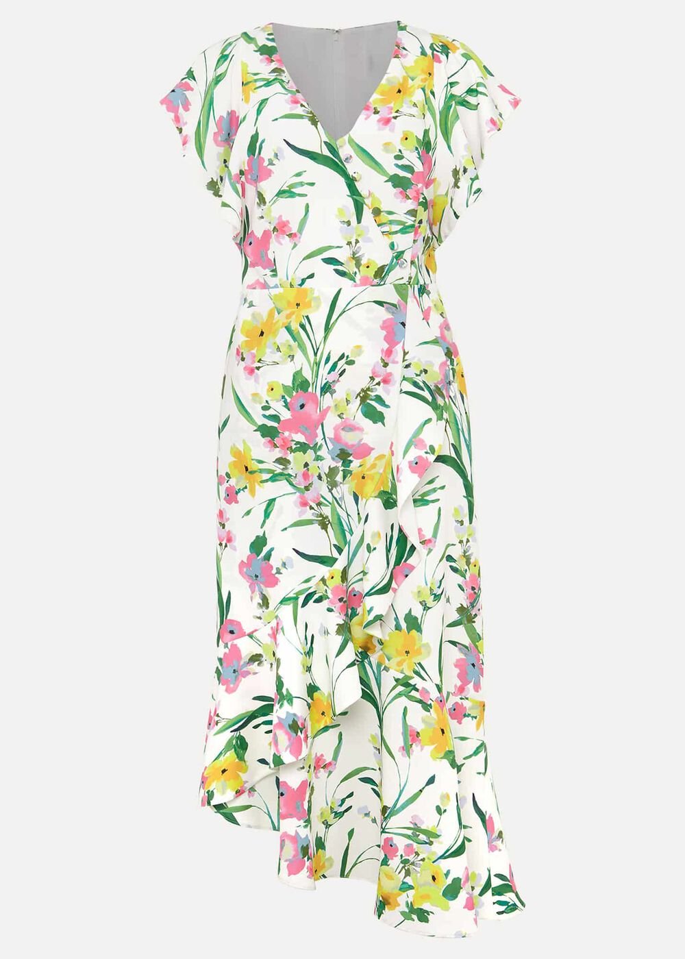 Evelin Printed Frill Hem Dress - Ivory/Multi