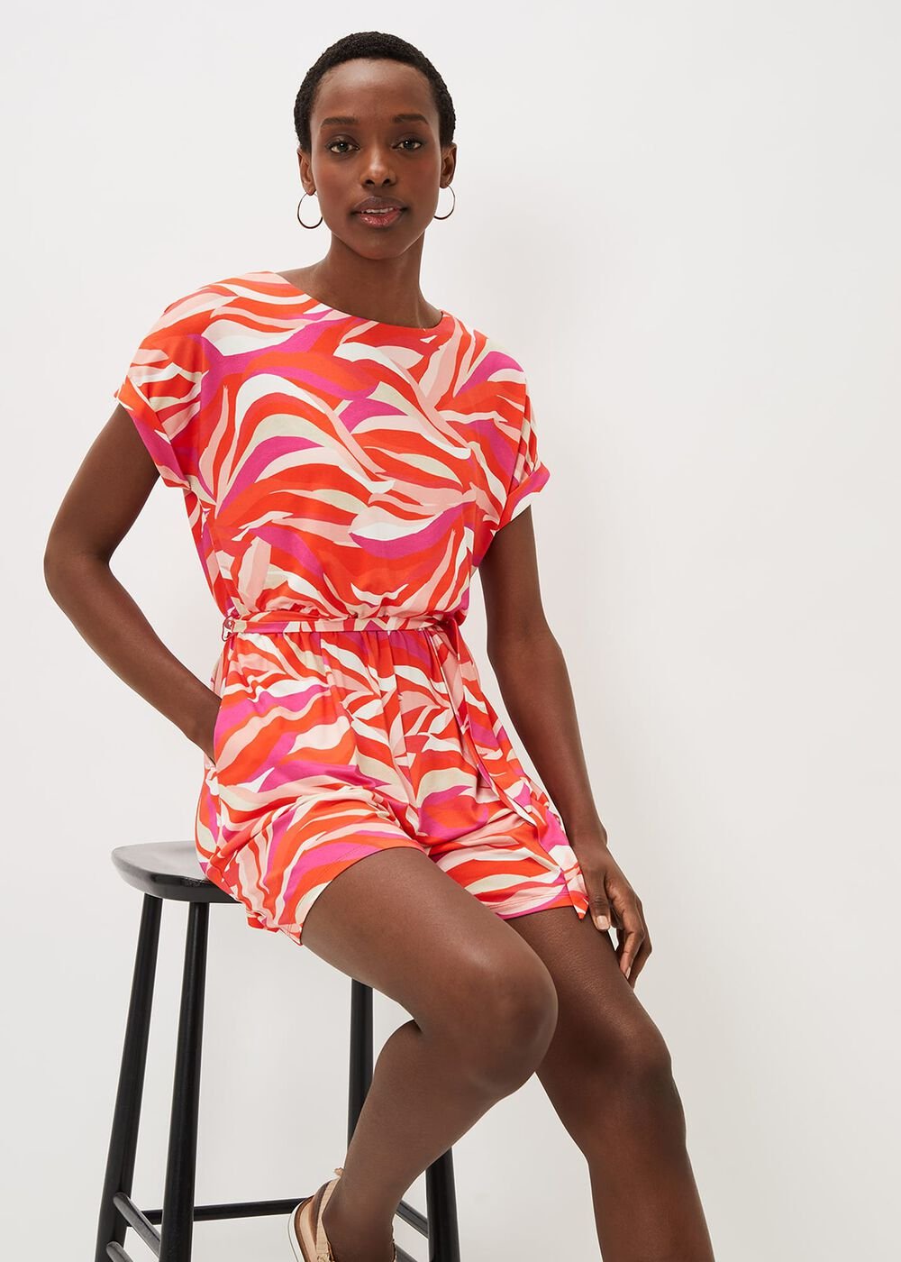 Meryl Jersey Wave Print Playsuit - Multi-Coloured