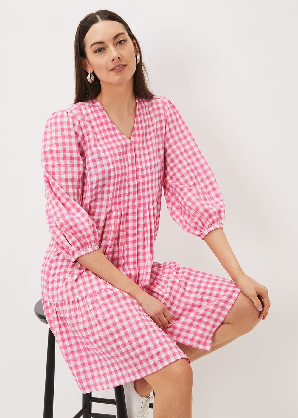 Oona Gingham Swing Dress - Pink/Ivory