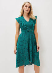 Priya Lace Frill Dress - Jade