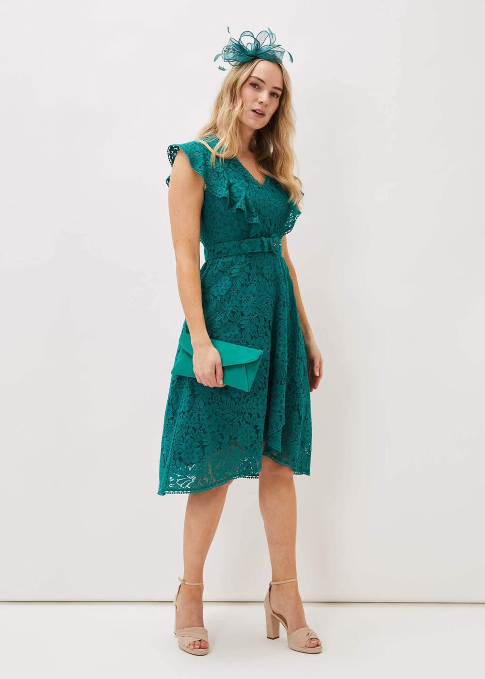 Priya Lace Frill Dress - Jade