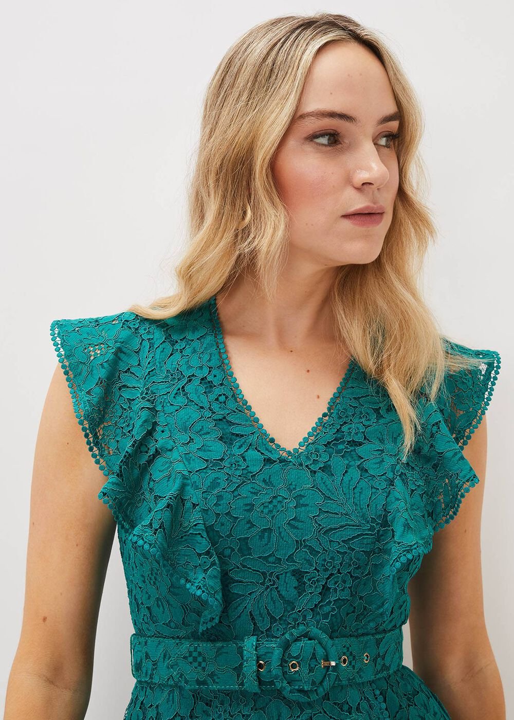 Priya Lace Frill Dress - Jade