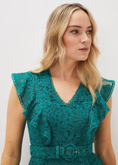 Priya Lace Frill Dress - Jade