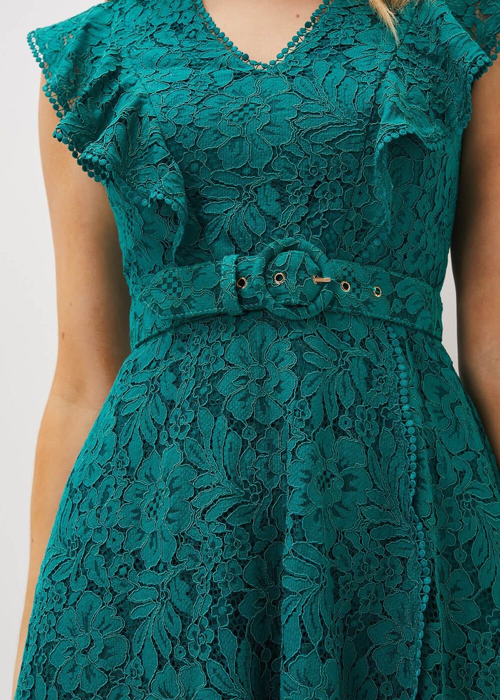 Priya Lace Frill Dress - Jade