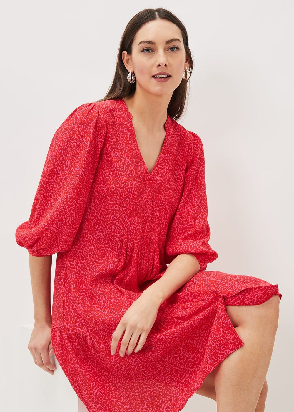 Penele Print Swing Dress - Pink/Red