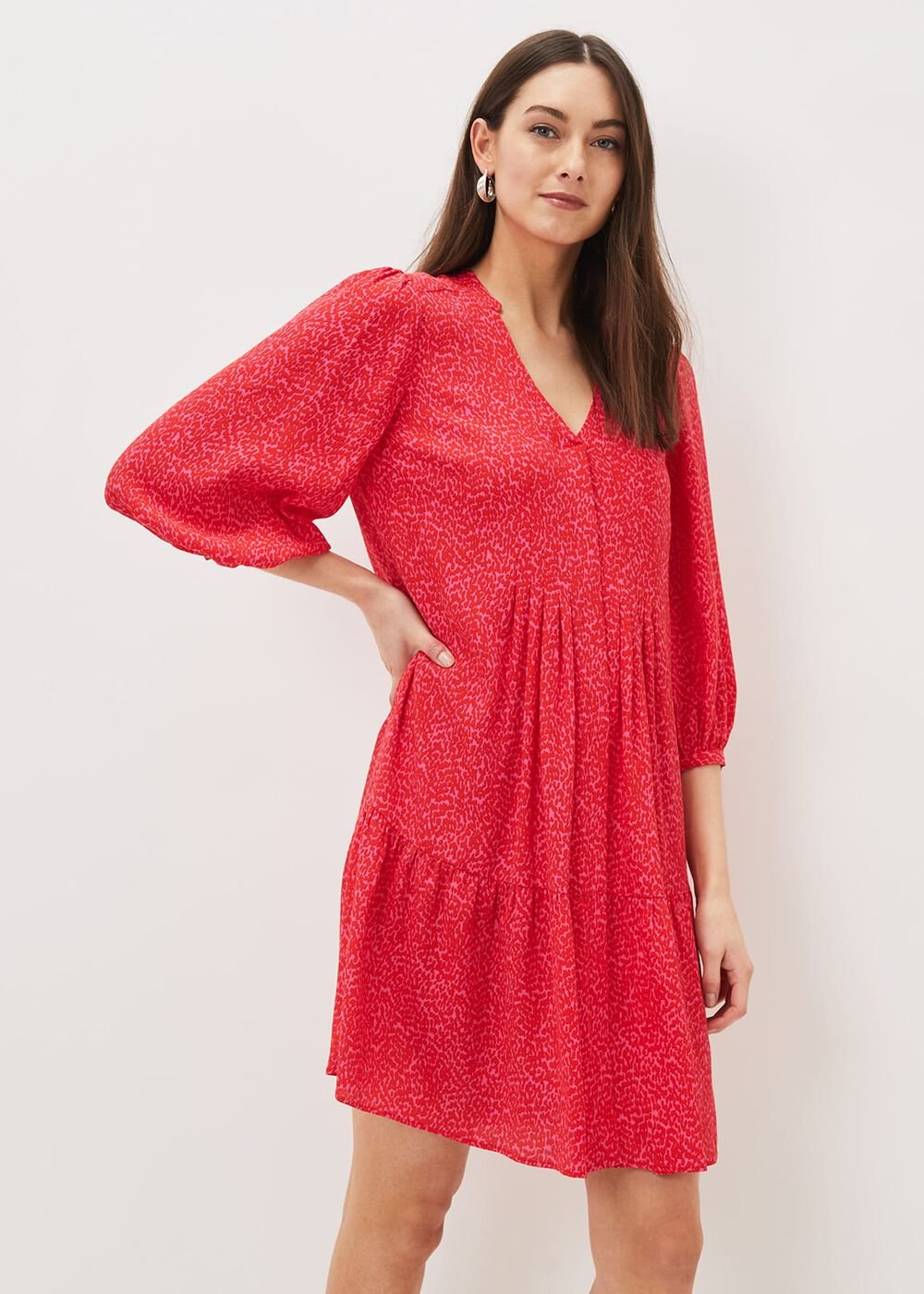 Penele Print Swing Dress - Pink/Red