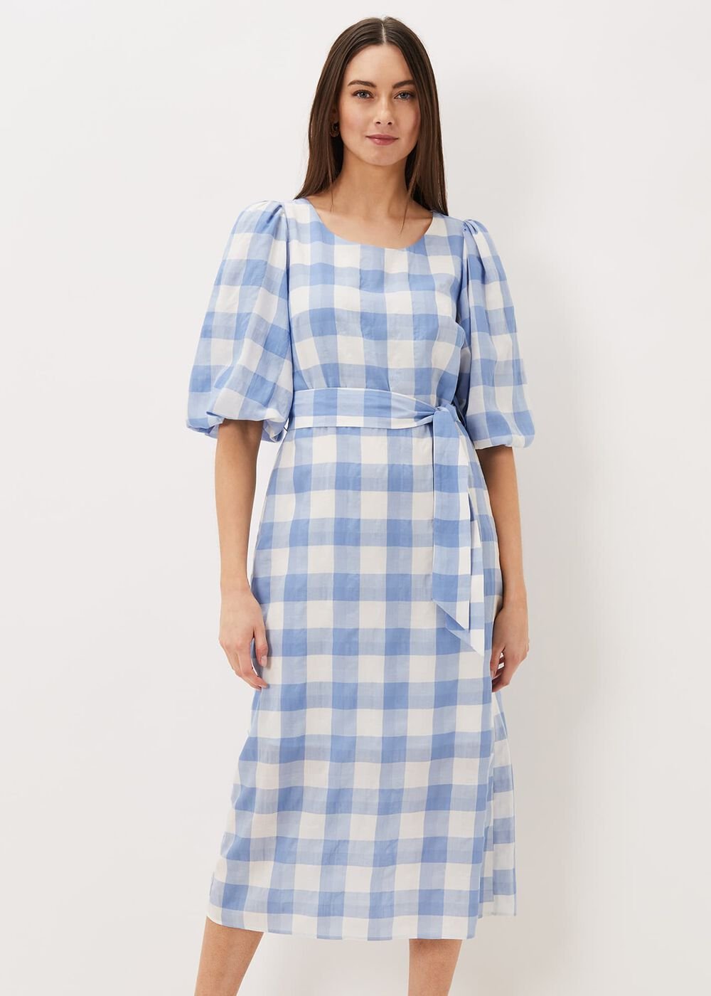 Alina Check Midi Dress - Blue/White