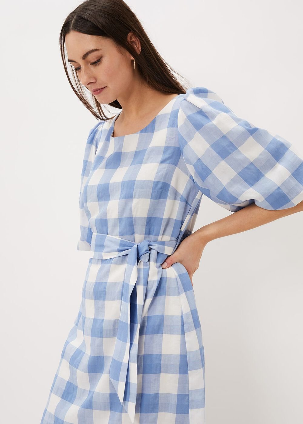 Alina Check Midi Dress - Blue/White