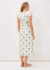 Jamilla Palm Print Midi Dress - Ivory/Green