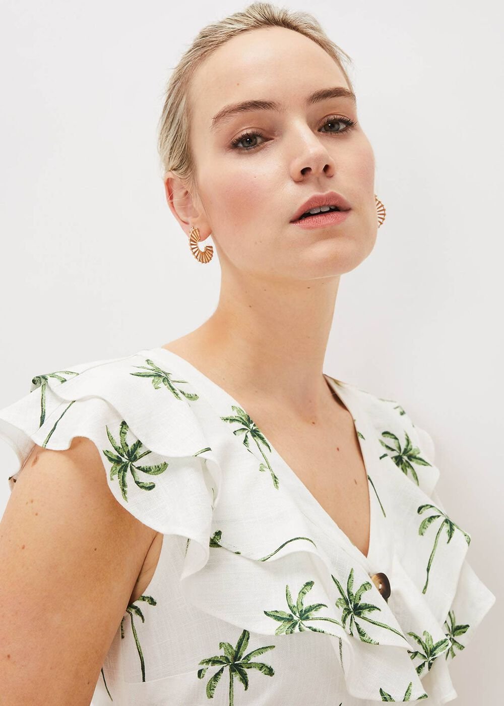 Jamilla Palm Print Midi Dress - Ivory/Green