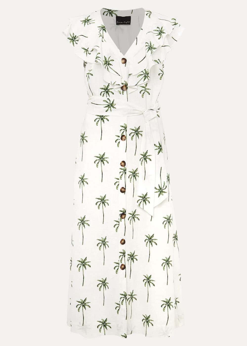 Jamilla Palm Print Midi Dress - Ivory/Green