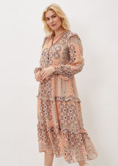 Ailsa Geometric Print Chiffon Midi Dress - Pink Multi