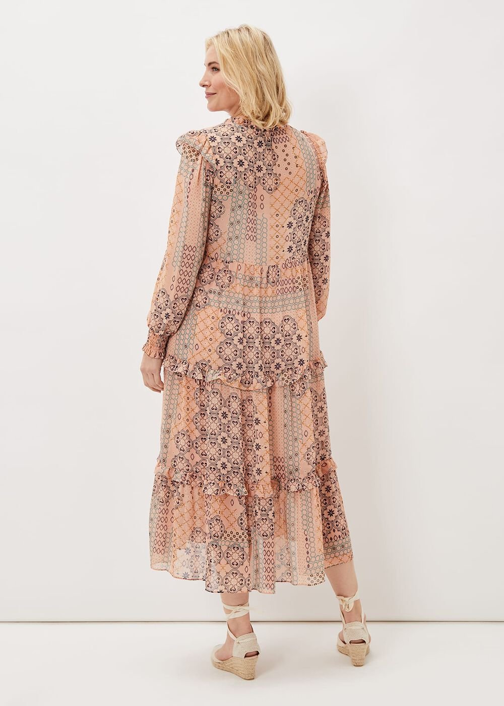 Ailsa Geometric Print Chiffon Midi Dress - Pink Multi