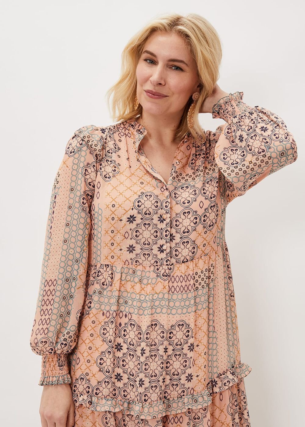 Ailsa Geometric Print Chiffon Midi Dress - Pink Multi
