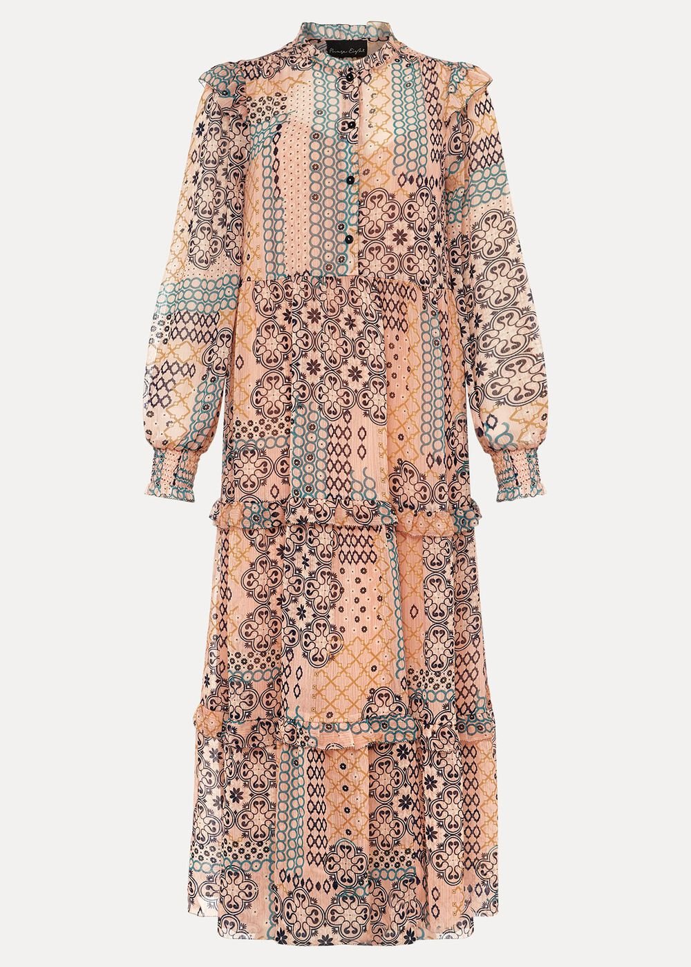 Ailsa Geometric Print Chiffon Midi Dress - Pink Multi