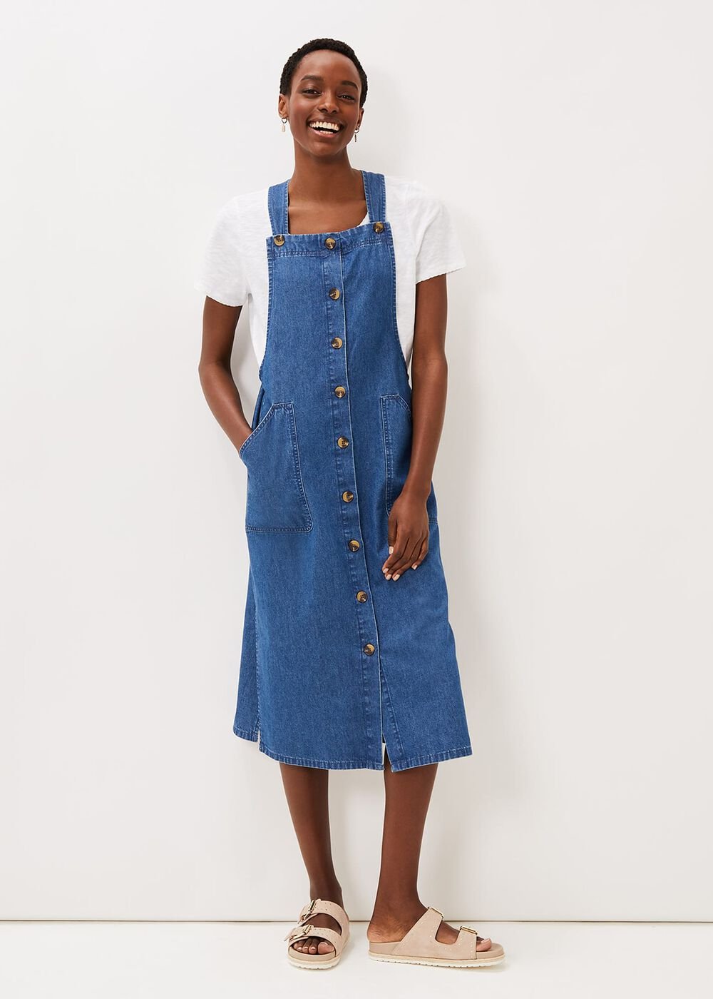 Irena Denim Pinafore Dress - Denim