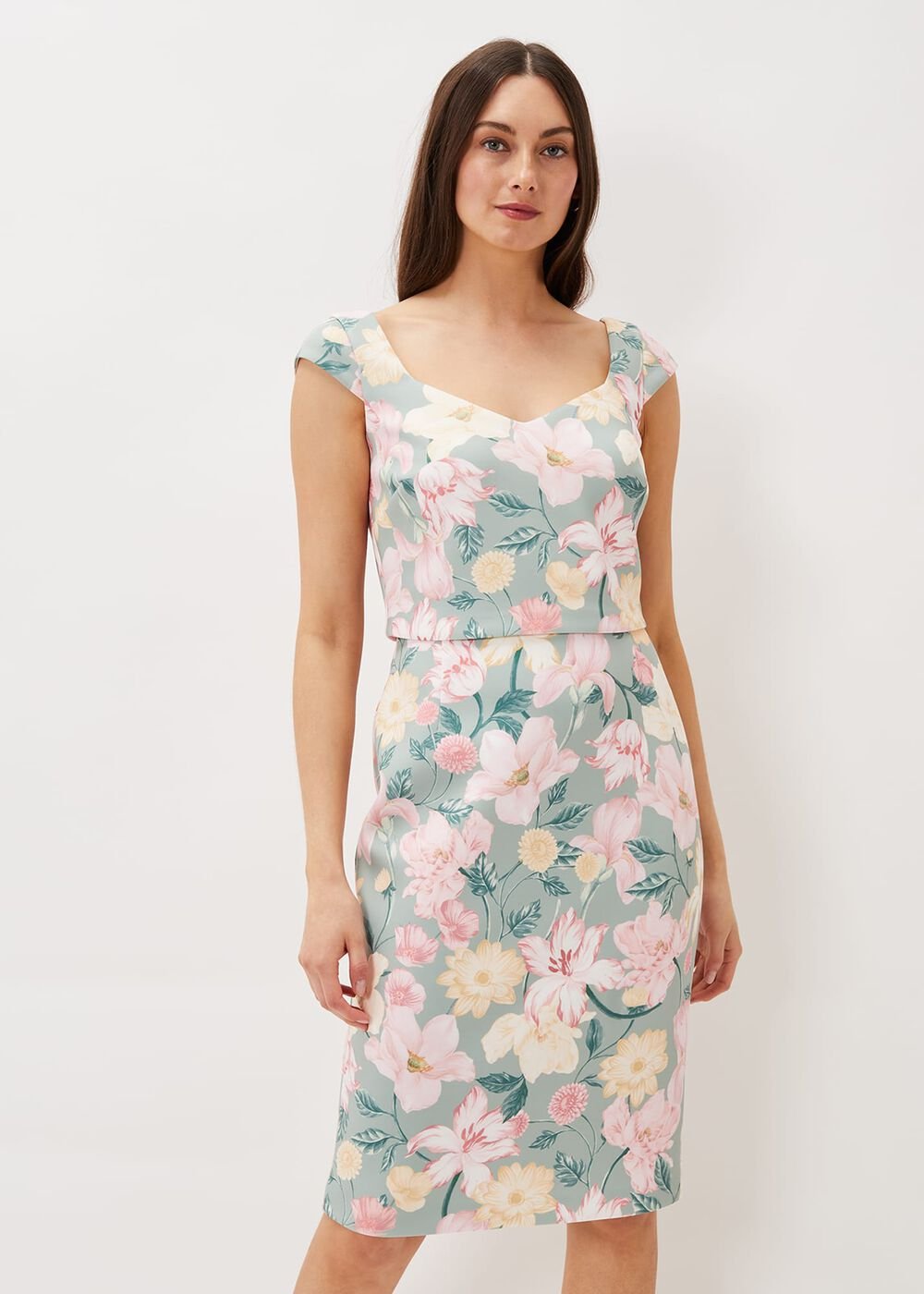 Jessia Floral Scuba Dress - Sage/Multi