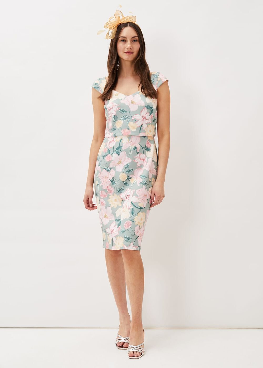 Jessia Floral Scuba Dress - Sage/Multi