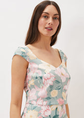 Jessia Floral Scuba Dress - Sage/Multi