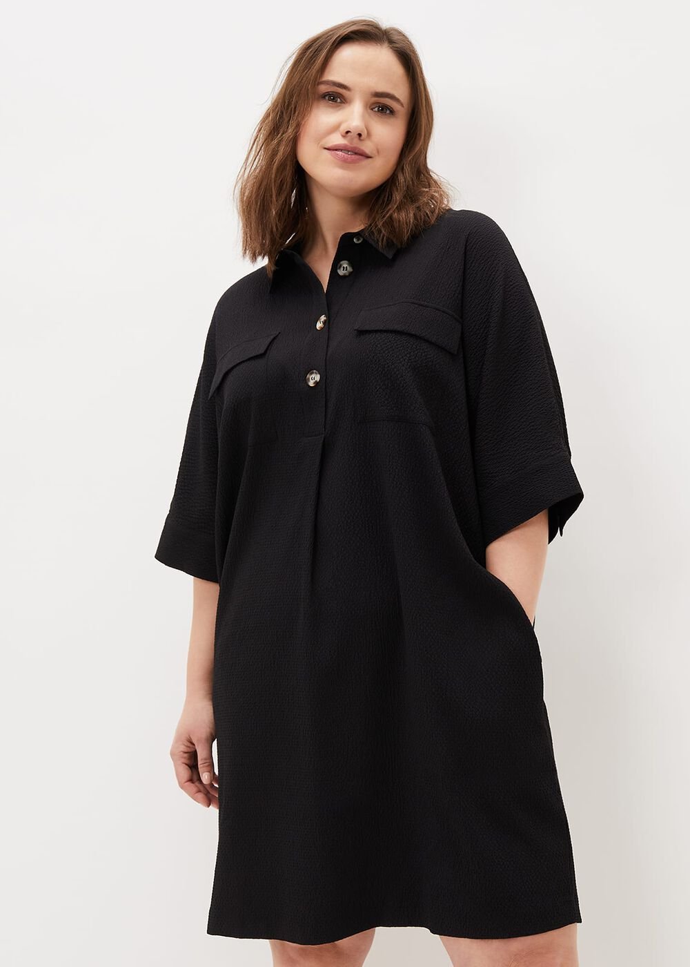 Faye Textured Tunic Dress - Black