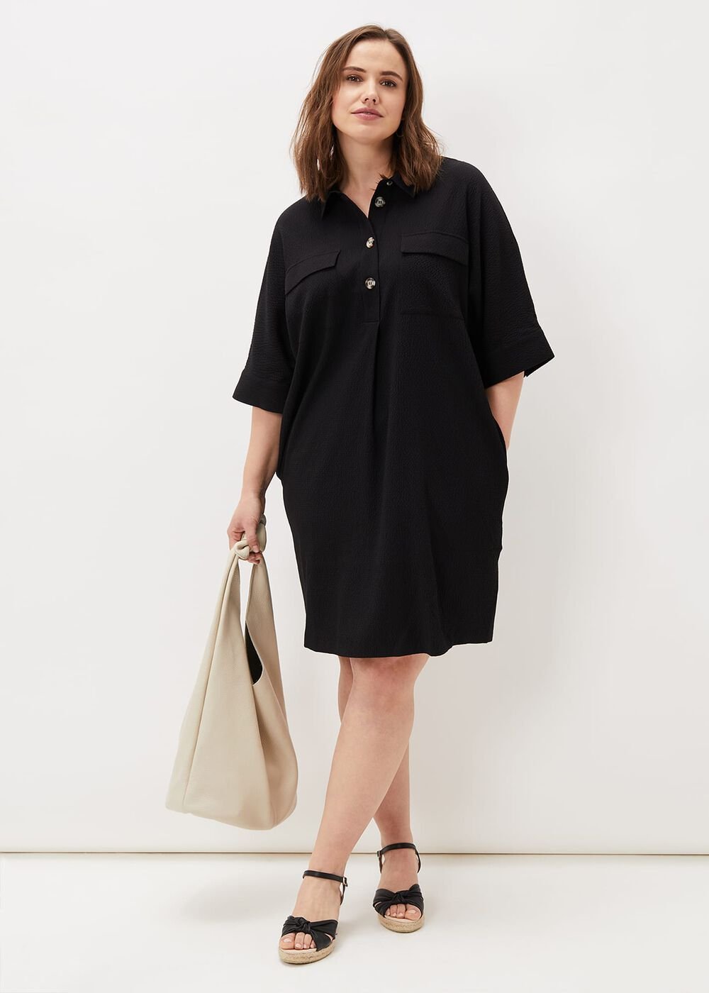 Faye Textured Tunic Dress - Black