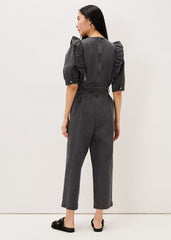 Flora Denim Frill Jumpsuit - Grey