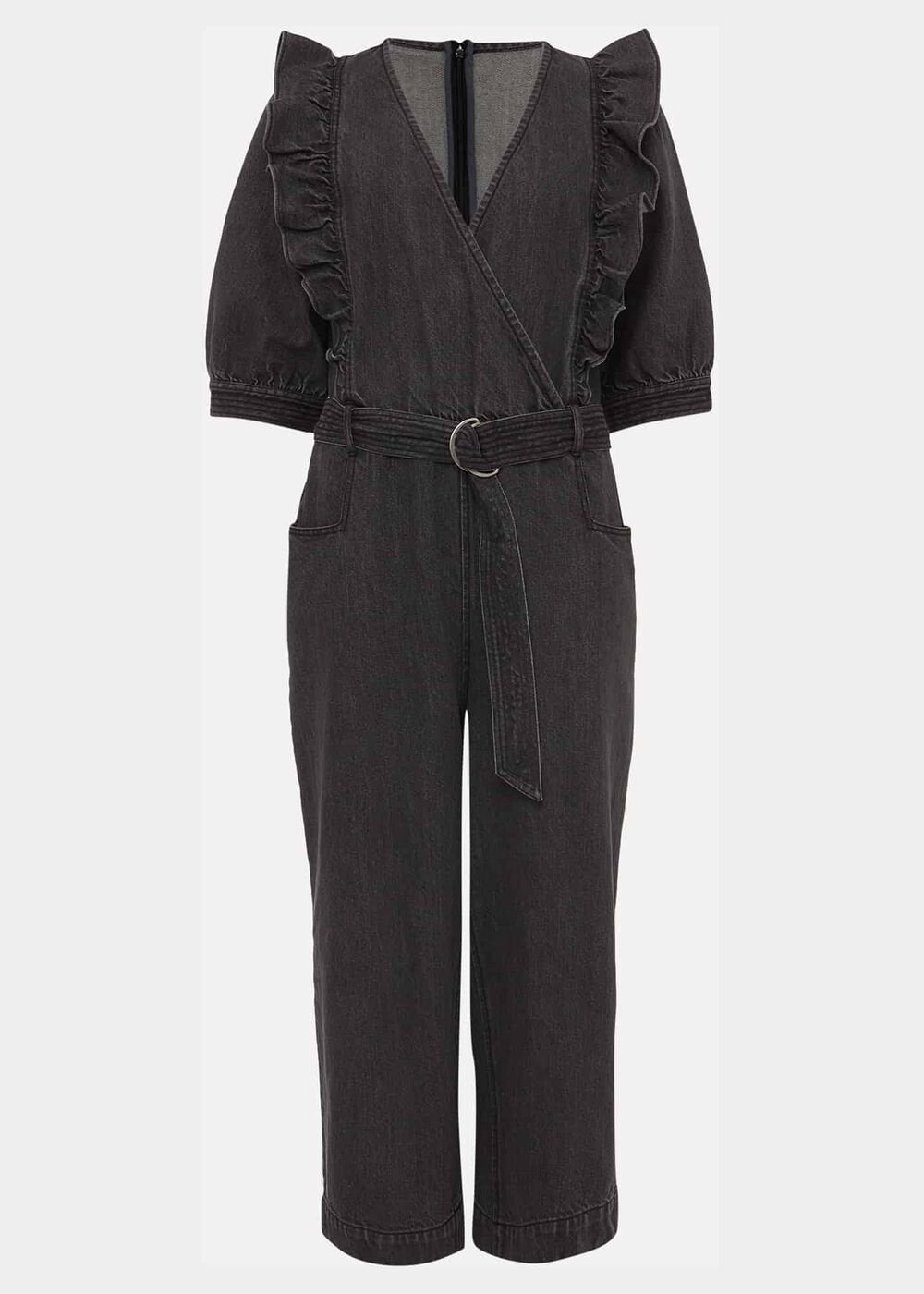 Flora Denim Frill Jumpsuit - Grey
