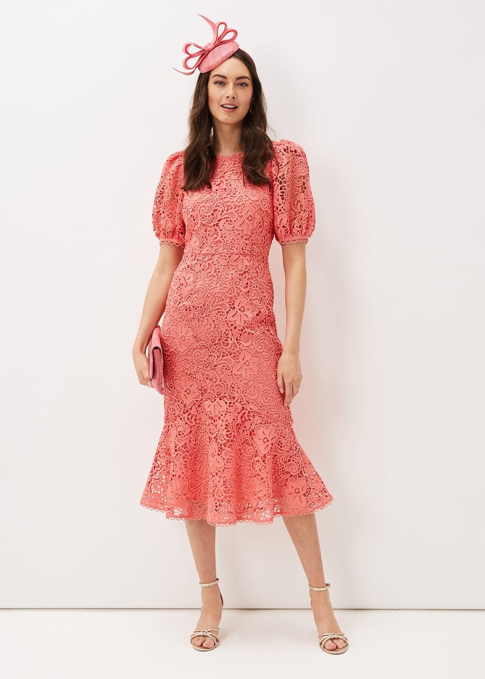 Lidia Guipure Lace Fishtail Dress - Watermelon