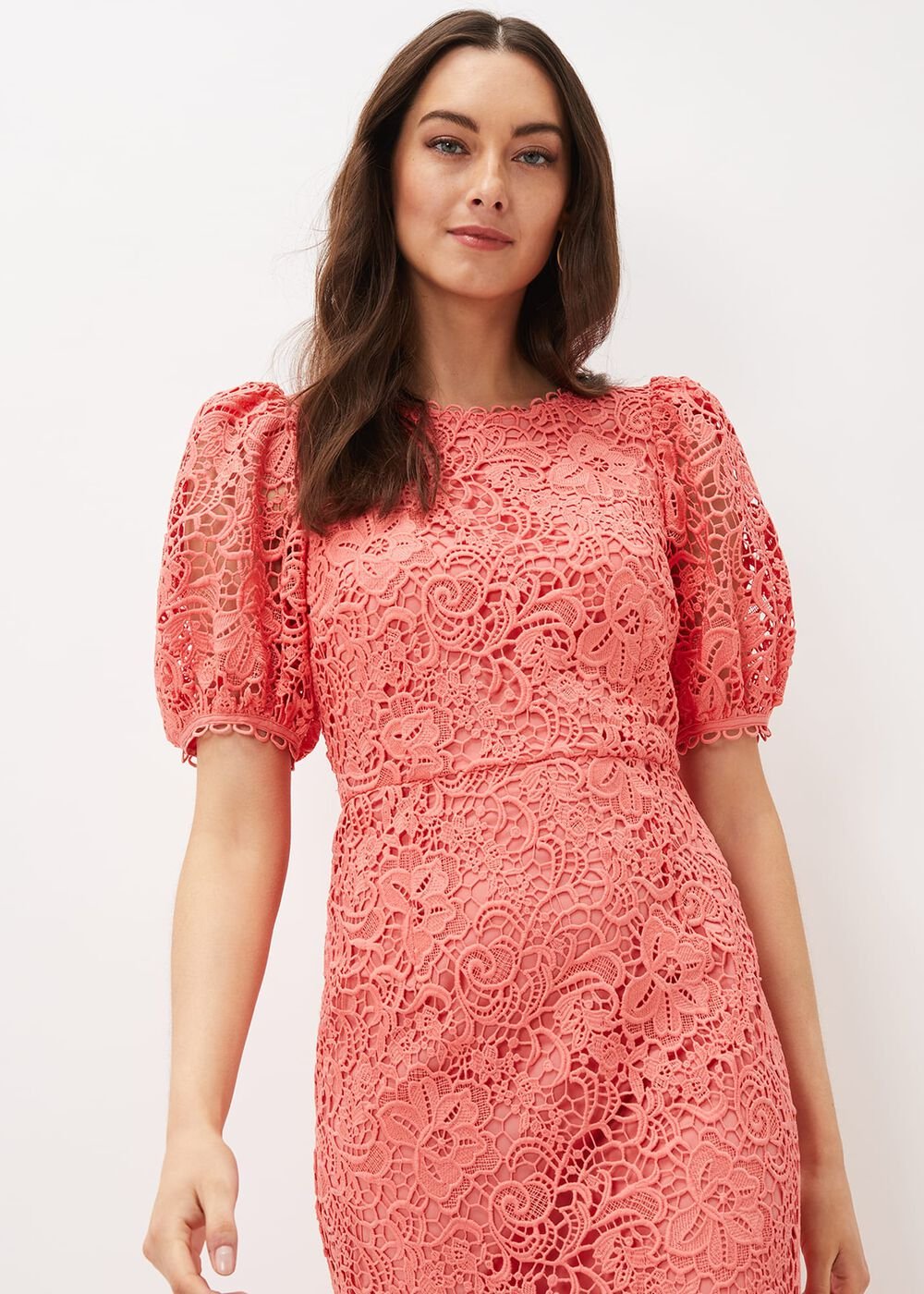 Lidia Guipure Lace Fishtail Dress - Watermelon
