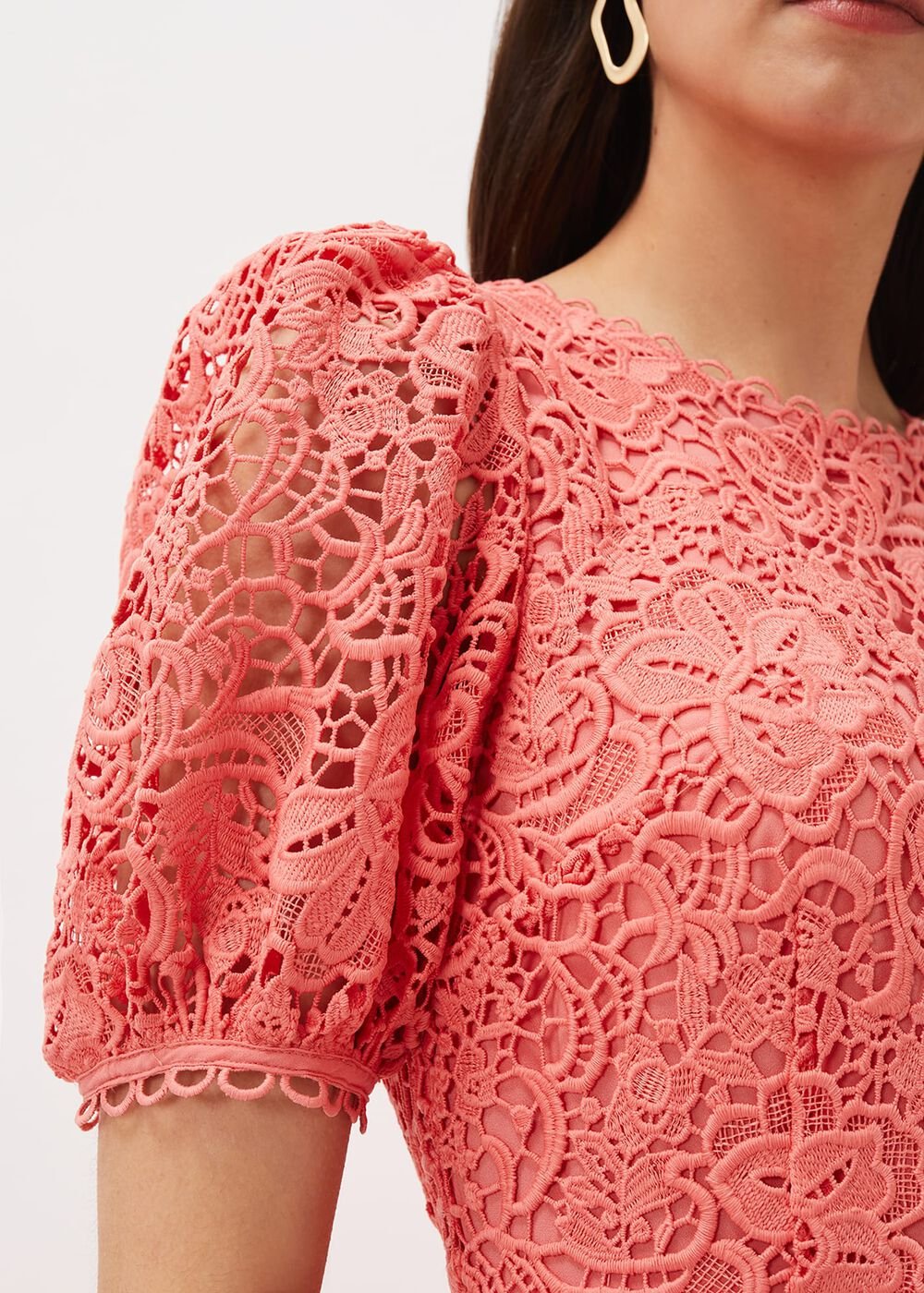 Lidia Guipure Lace Fishtail Dress - Watermelon