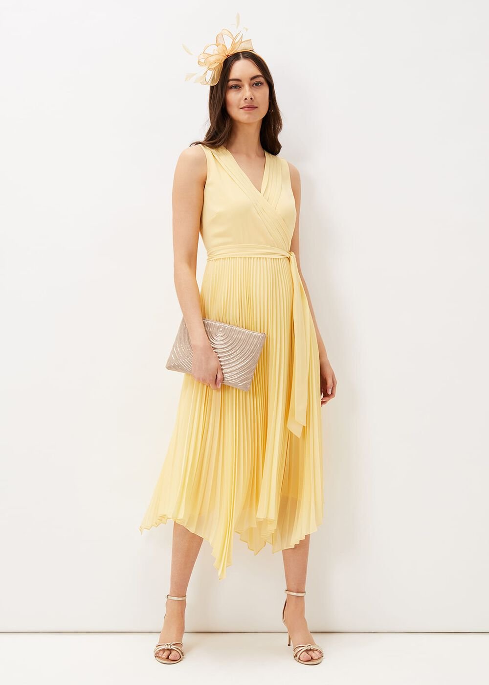 Petra Pleated Wrap Dress - Pale Yellow