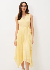 Petra Pleated Wrap Dress - Pale Yellow