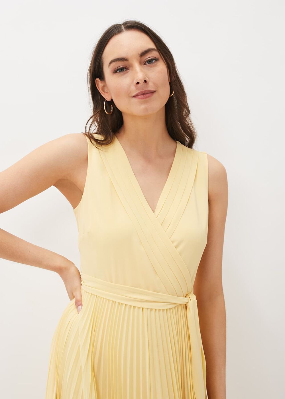 Petra Pleated Wrap Dress - Pale Yellow