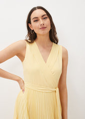 Petra Pleated Wrap Dress - Pale Yellow