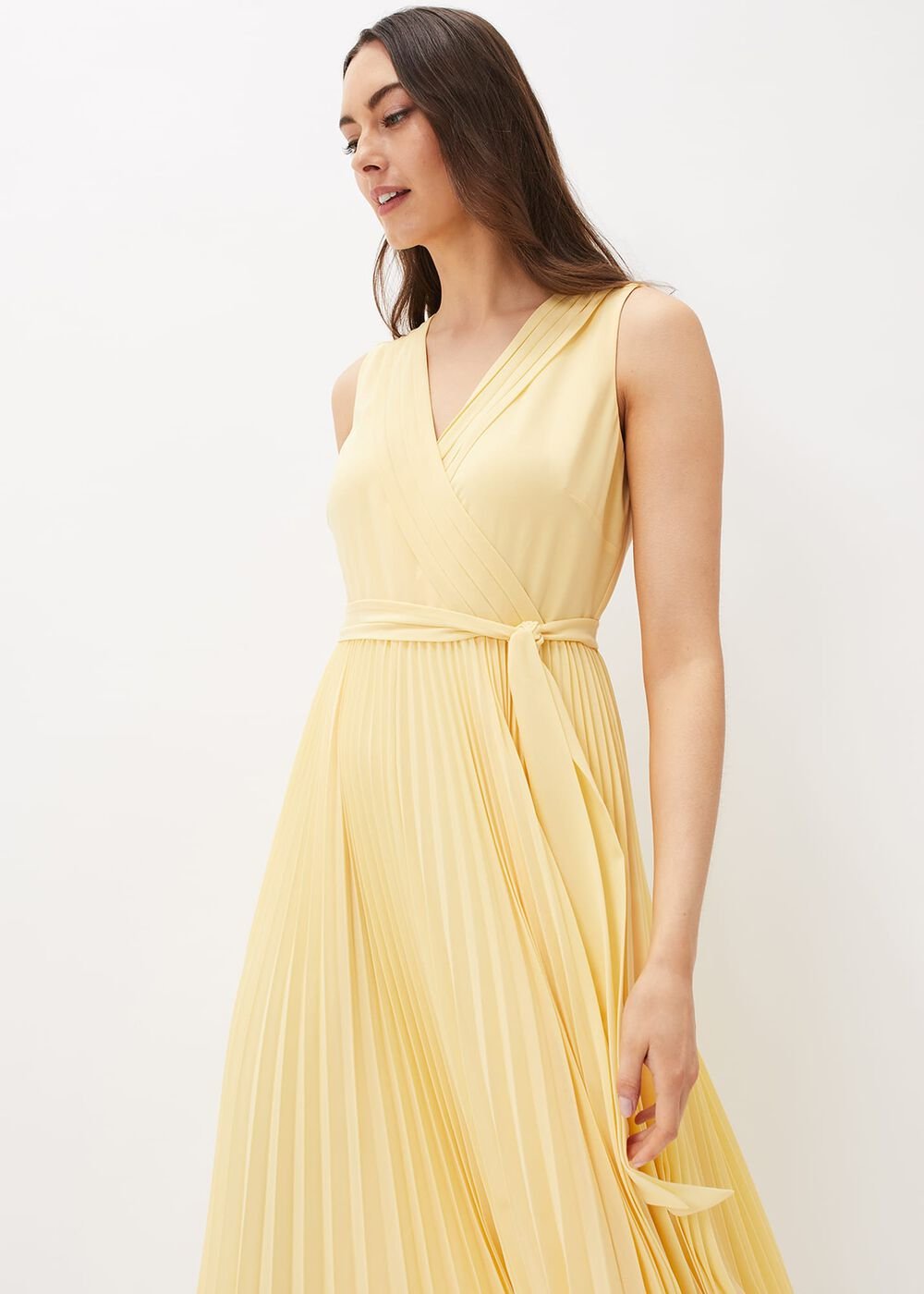 Petra Pleated Wrap Dress - Pale Yellow